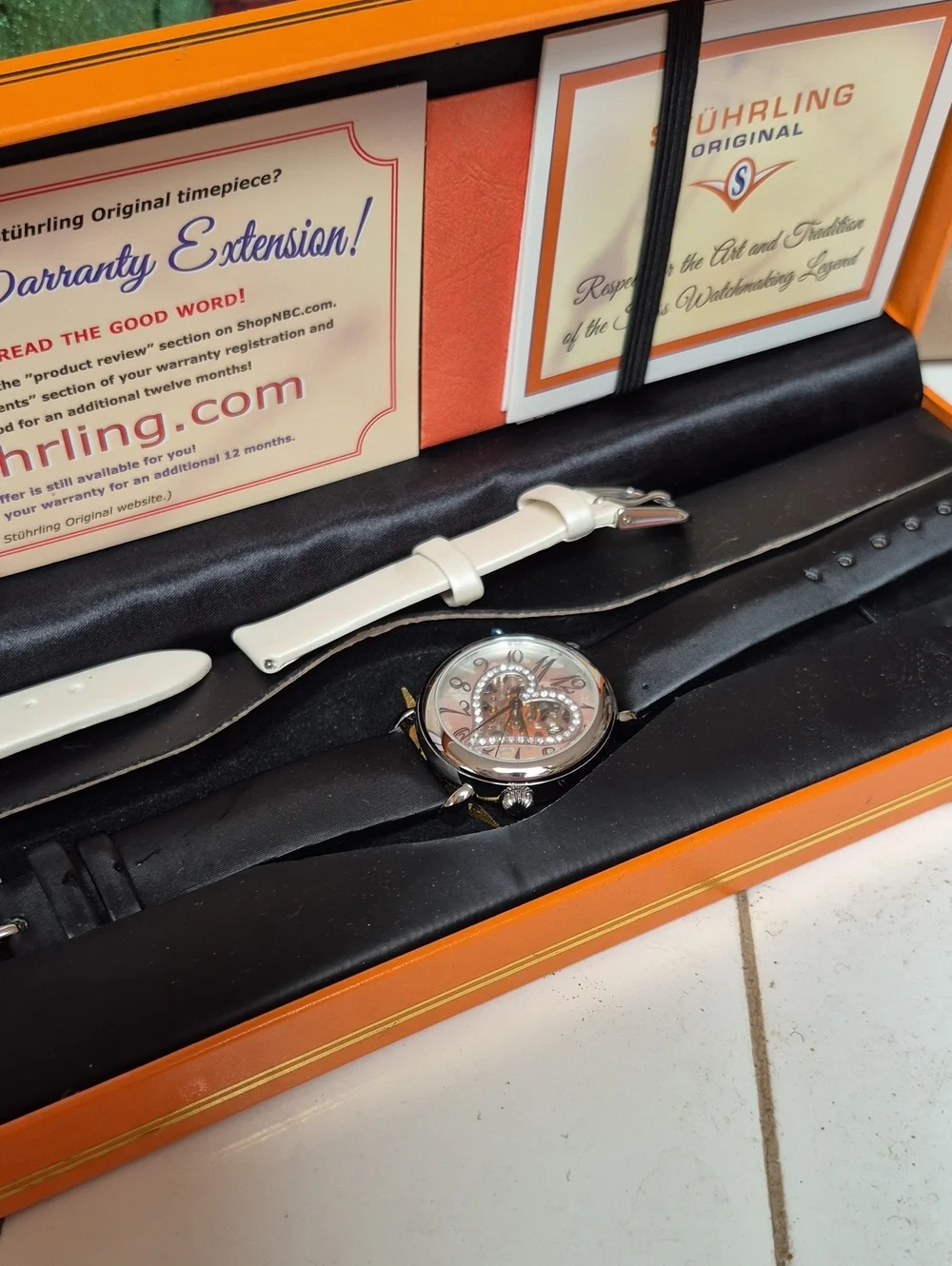 Stuhrling Original Skeleton Watch with Black and White Straps